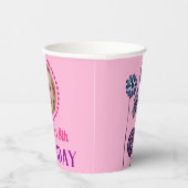 Persoonlijke naam & foto roze bloemen verjaardag papieren bekers (Rechts)