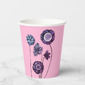 Persoonlijke naam & foto roze bloemen verjaardag papieren bekers (Voorkant)