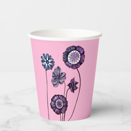 Persoonlijke naam & foto roze bloemen verjaardag papieren bekers (Voorkant)