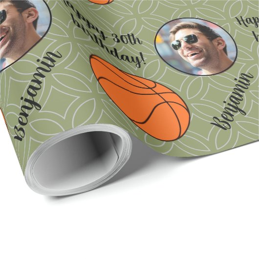 Persoonlijke naam Foto Sport Basketball Birthday Cadeaupapier (Rol Hoek)