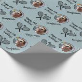 Persoonlijke naam Foto Sport Tennis Birthday Cadeaupapier (Hoek)
