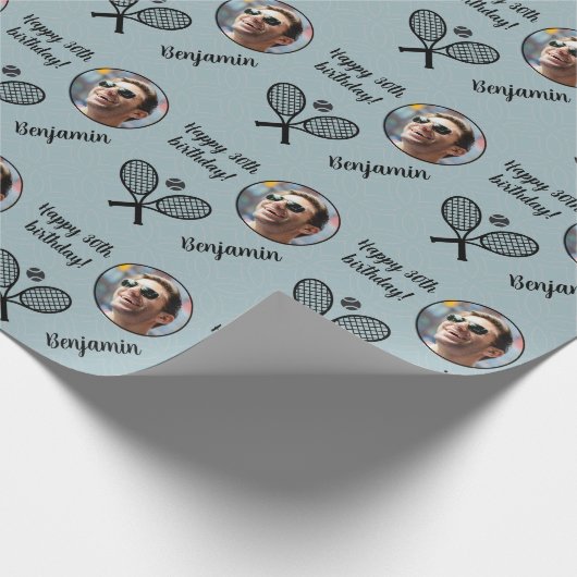 Persoonlijke naam Foto Sport Tennis Birthday Cadeaupapier (Hoek)