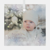 Persoonlijke naam & Foto voor baby's Eerste Kerstm Glas Ornament (Voorkant)