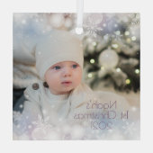 Persoonlijke naam & Foto voor baby's Eerste Kerstm Glas Ornament (Achterkant)