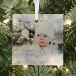 Persoonlijke naam & Foto voor baby's Eerste Kerstm Glas Ornament