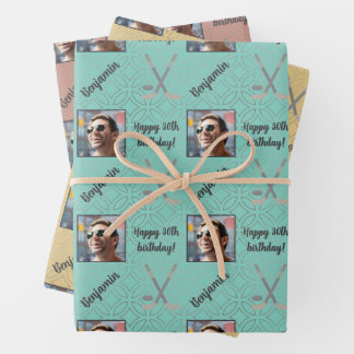 Persoonlijke naam Fotopagina Sport Hockey Birthday Inpakpapier Vel