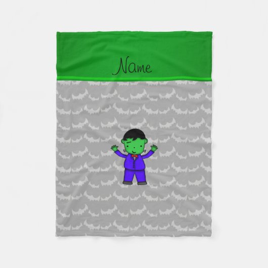 Persoonlijke naam frankenstein grijze vleermuizen fleece deken (Voorkant)
