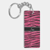 Persoonlijke naam fuchsia roze glitter zebra strip sleutelhanger (Voorkant Links)