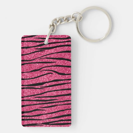 Persoonlijke naam fuchsia roze glitter zebra strip sleutelhanger (achterkant)