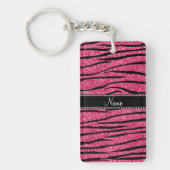 Persoonlijke naam fuchsia roze glitter zebra strip sleutelhanger (Voorkant)
