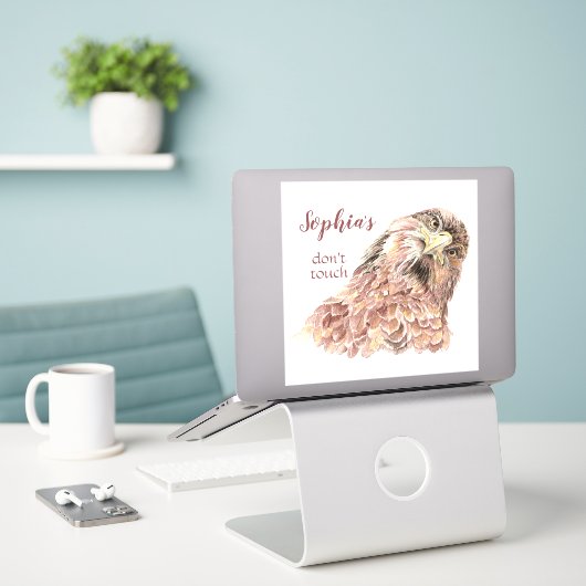 Persoonlijke naam Fun Waterverf Hawk Sticker (Laptop op bureau)