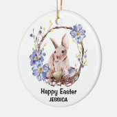 Persoonlijke naam Funny Bunny Happy Pasen Keramisch Ornament (Links)