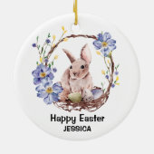 Persoonlijke naam Funny Bunny Happy Pasen Keramisch Ornament (Achterkant)