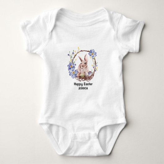 Persoonlijke naam Funny Bunny Happy Pasen Romper (Voorkant)