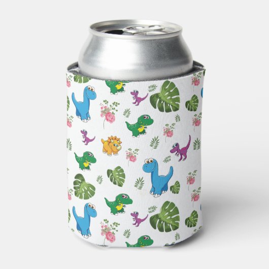 Persoonlijke naam Funny Dinosaur, bladeren Blikjeskoeler (Blikje Voorkant)