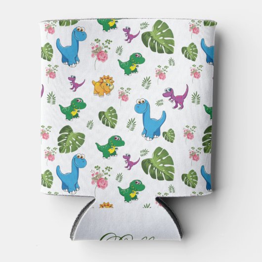 Persoonlijke naam Funny Dinosaur, bladeren Blikjeskoeler (Voorkant)