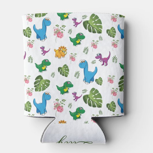 Persoonlijke naam Funny Dinosaur, bladeren Blikjeskoeler (Achterkant)