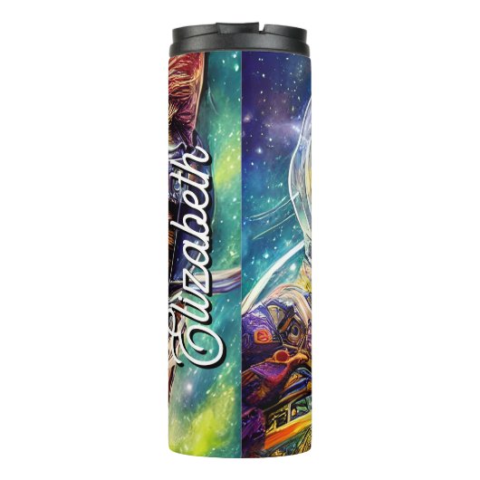 Persoonlijke naam Futuristic Space Cat Thermosbeker (Achterkant)