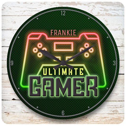 Persoonlijke naam Gamer Faux Neon Retro Video Game Grote Klok