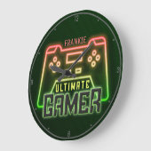 Persoonlijke naam Gamer Faux Neon Retro Video Game Grote Klok (Hoek)