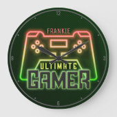Persoonlijke naam Gamer Faux Neon Retro Video Game Grote Klok (Voorkant)