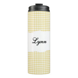 Persoonlijke naam geel Gingham-patroon Thermosbeker