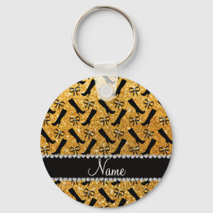 Persoonlijke naam gele glitterlaarzen sleutelhanger