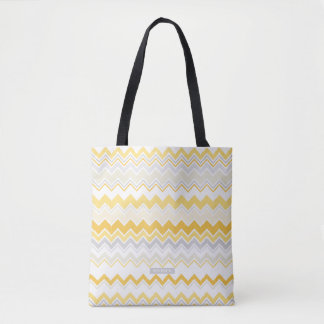 Persoonlijke naam gele ikat chevronpatroon tote bag
