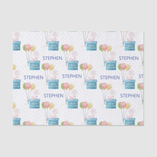 Persoonlijke naam gelukkig Birthday Monogram Tissuepapier (Voorkant)