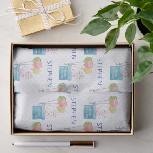 Persoonlijke naam gelukkig Birthday Monogram Tissuepapier (Geschenk)