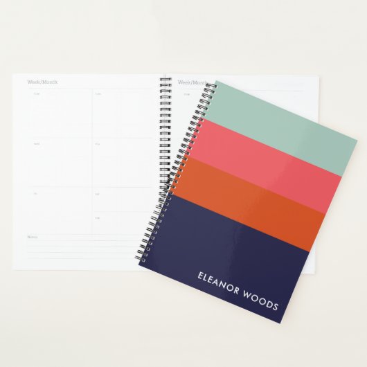 Persoonlijke naam gemonoogrammeerde strepen blauw planner (Display)