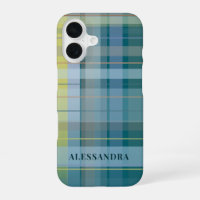 Persoonlijke naam geruite check blauw teal stijlvo