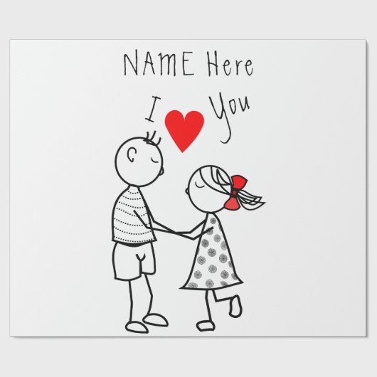 Persoonlijke naam Gift Wrapping Paper Couple Love Cadeaupapier (Vlak)