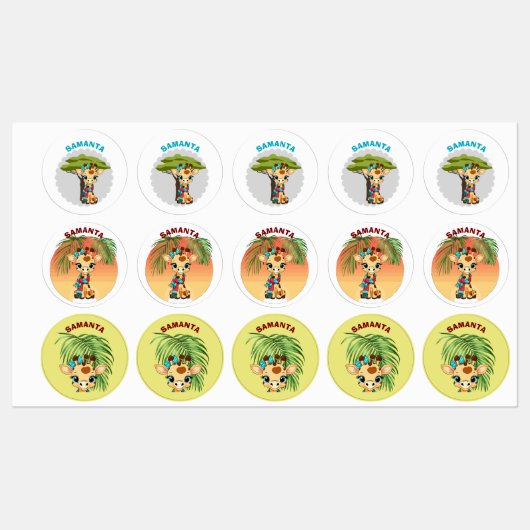 Persoonlijke "Naam" Giraffe in de Savanne Waterdic Labels (Vel)