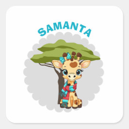 Persoonlijke "Naam" Giraffe in de Savanne Waterdic Vierkante Sticker