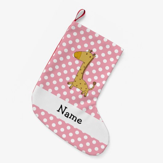 Persoonlijke naam giraffe roze polka-punten kleine kerstsok (Voorkant (Hangend))