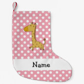 Persoonlijke naam giraffe roze polka-punten kleine kerstsok (Voorkant)
