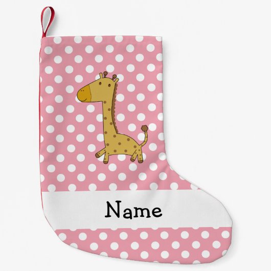 Persoonlijke naam giraffe roze polka-punten kleine kerstsok (Voorkant)