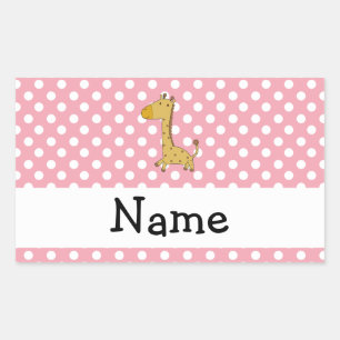 Persoonlijke naam giraffe roze polka-punten rechthoekige sticker