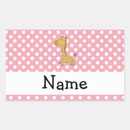 Persoonlijke naam giraffe roze polka-punten rechthoekige sticker (Voorkant)
