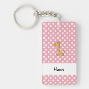Persoonlijke naam giraffe roze polka-punten sleutelhanger