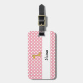 Persoonlijke naam giraffe roze polka stippen bagagelabel (Voorkant verticaal)
