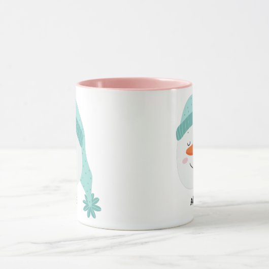 Persoonlijke naam glimlachend gezicht sneeuwman bl mok (Midden)