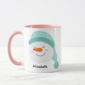 Persoonlijke naam glimlachend gezicht sneeuwman bl mok (Links)