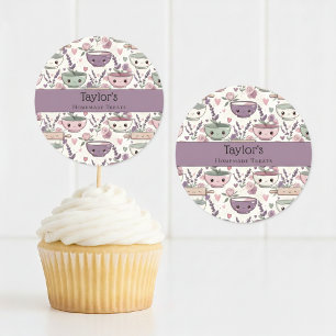 Persoonlijke naam glimlachend keukengerei cupcake ronde sticker