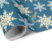 Persoonlijke naam Gold Snowflake Navy Gift Cadeaupapier (Rol Hoek)