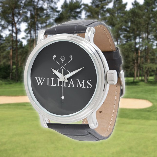 Persoonlijke naam Golf Clubs Black and White Horloge (Personalized Name Golf Clubs Black And White Watch)