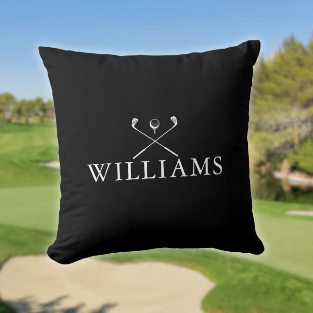 Persoonlijke naam Golf Clubs Black and White Kussen (Personalized Name Golf Clubs Black And White Throw Pillow)