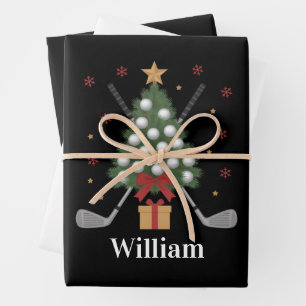 Persoonlijke naam golfboom apparatuur Kerstmis Inpakpapier Vel