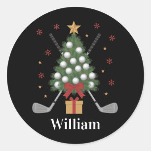 Persoonlijke naam golfboom apparatuur Kerstmis  Ronde Sticker